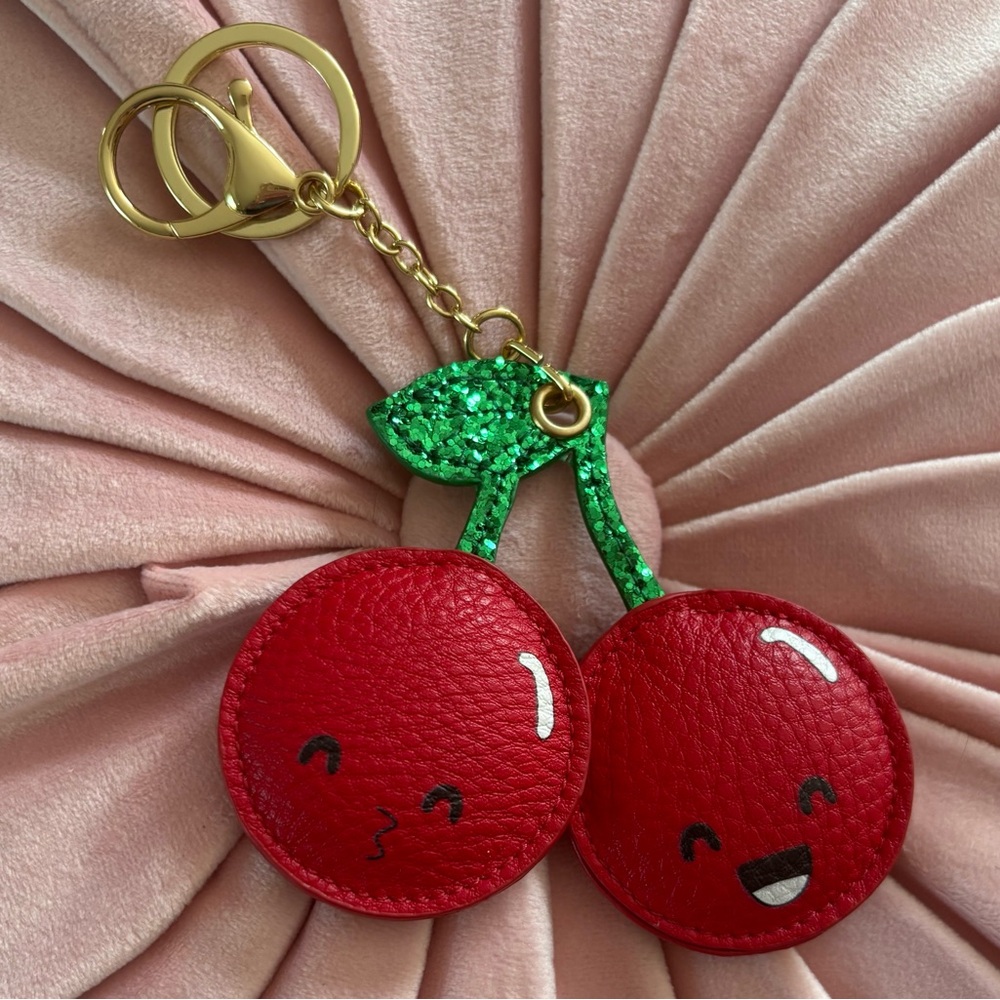 Cherry Keychain with Gold and Green Accents